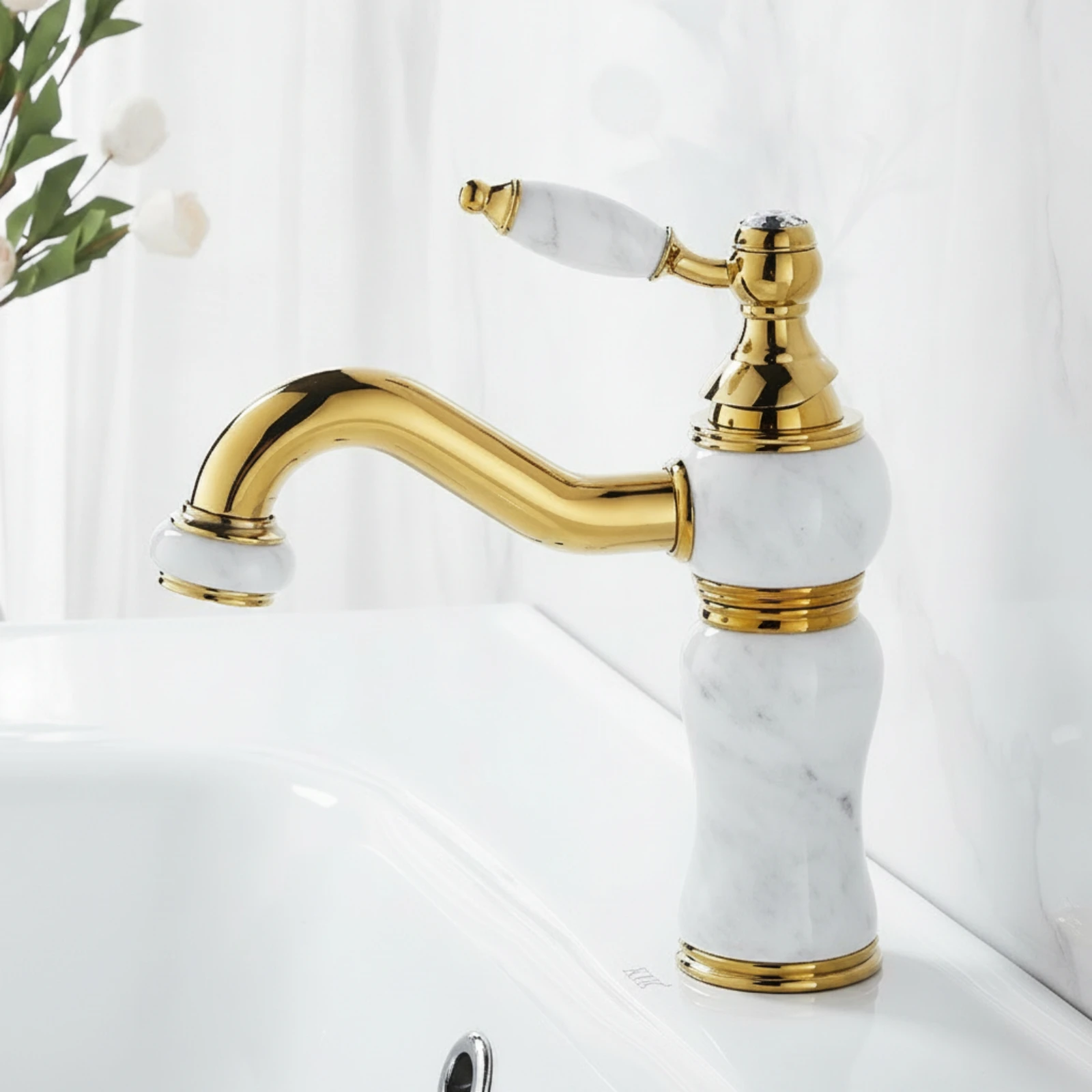 Faucet with Rotating Outlet Swivel Gooseneck Faucet Basin Tap 360 Degree Rotation Rotatable for Bathroom, Powder Room