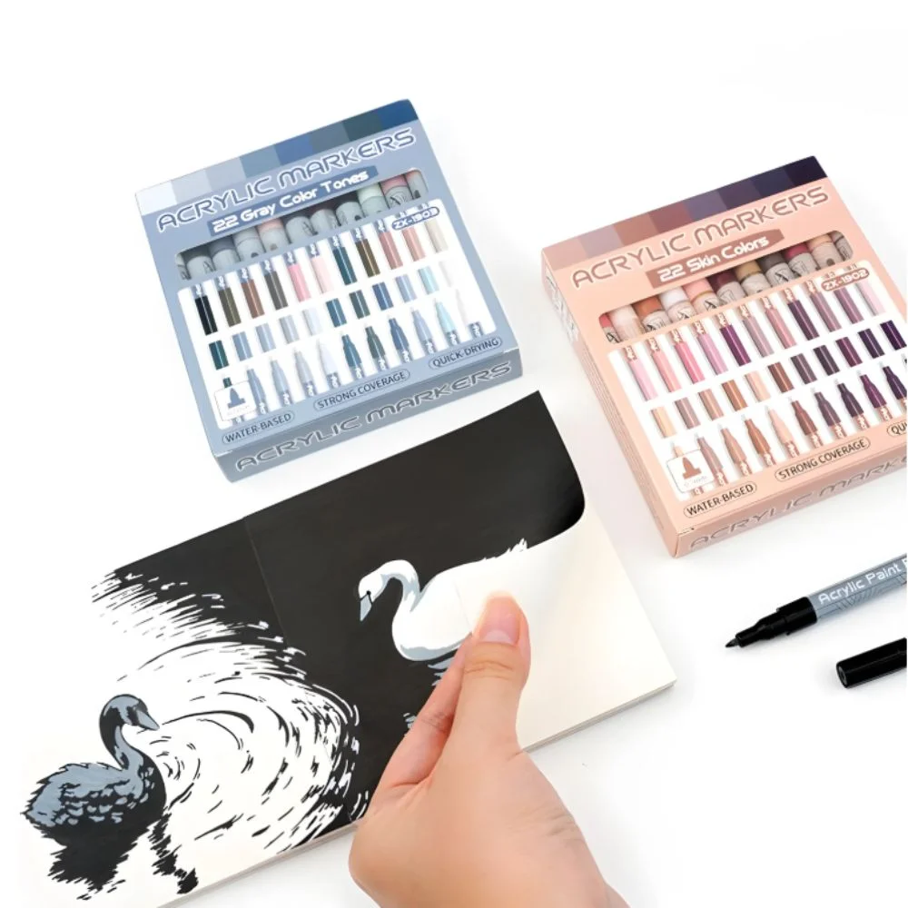 22 Colors Acrylic Paint Markers 0.7mm Extra Fine Tip DIY Crafts Acrylic Paint Pens Gray/Skin Tones Coloring Painting Markers Set