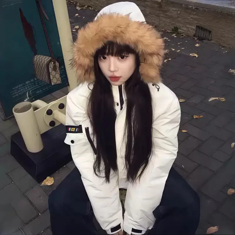 

Winter Thiened Women's down Cotton Jaet Faionable Warm Korean Sle Commute Straight Tube Long Sve Zipper Hooded