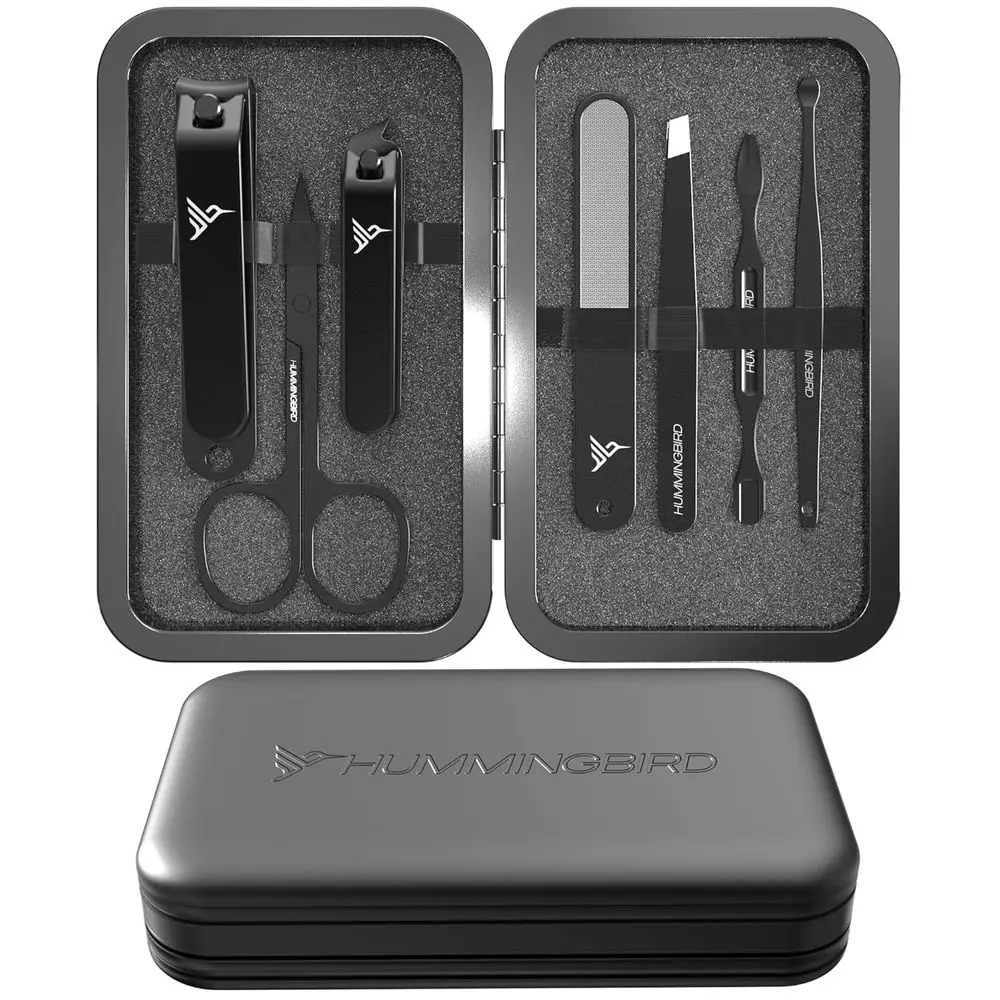 

7-Piece Stainless Steel Men's Nail Grooming Kit with Travel Case: Clippers, Nail File, Tweezers, Cuticle Scissors, and More