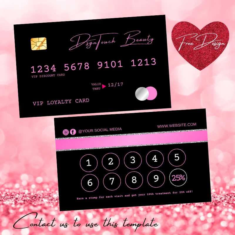 Dsgntouch 200pcs Beauty Loyalty Cards for Salon Business Rewards Credit Punch Card for Hair Stylist Lash Nail Tech Printable