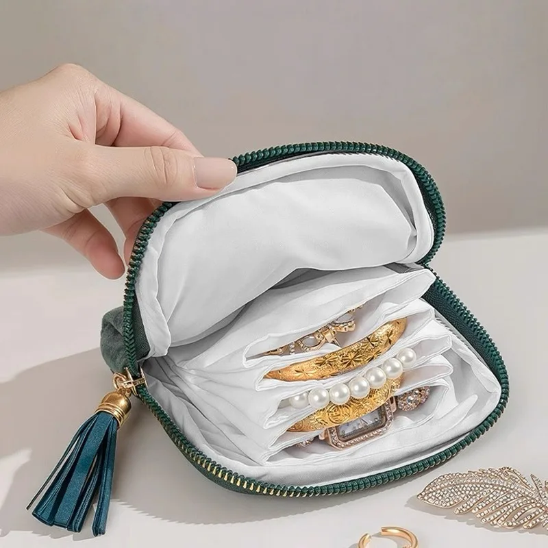 حقائب مجوهرات السفر خمر لقلادة أقراط الحقائب متعددة الطبقات مجوهرات المنظم حقيبة سستة إغلاق حقيبة للتخزين للنساء