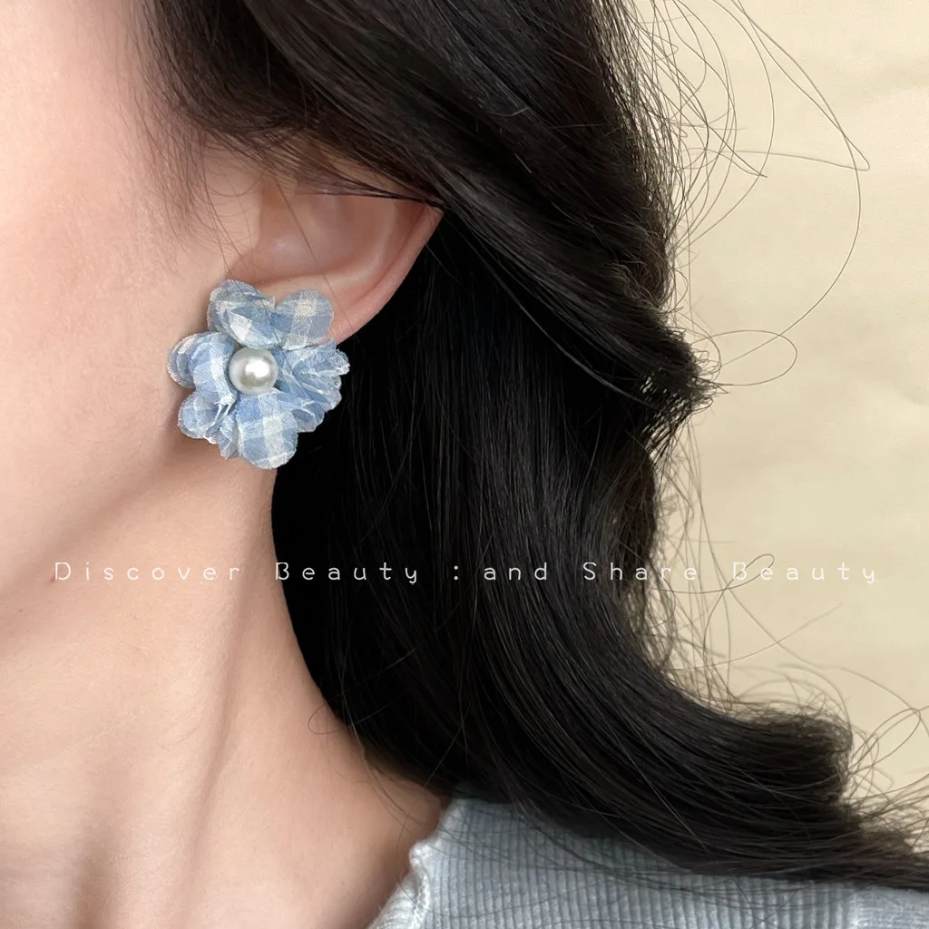 DIY accessories Super fairy handmade fabric flower earrings fresh and sweet temperament high-end stud earrings fashion personali