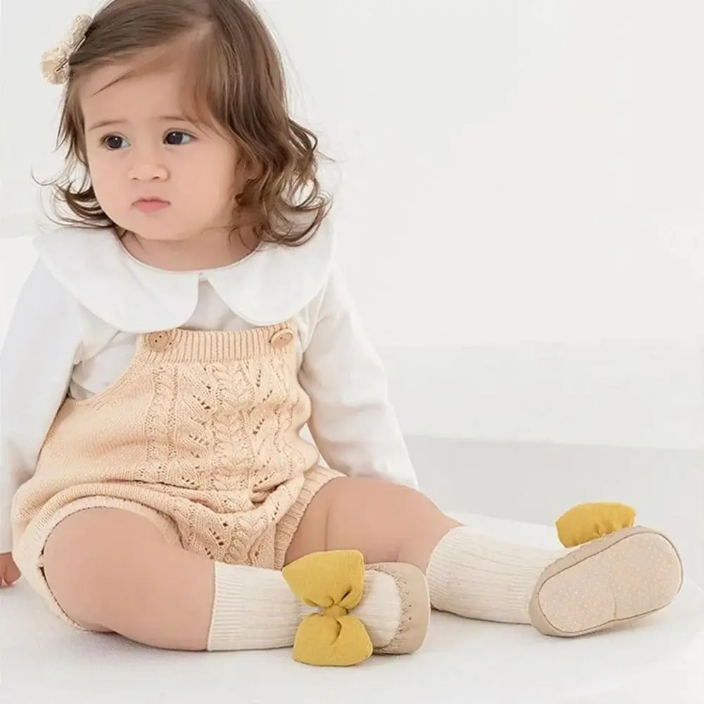 1Pair New Middle Tube Socks Shoes Autumn Bow Children Toddler Shoes Anti-Slip Soft Soled First Walkers Girls Princess