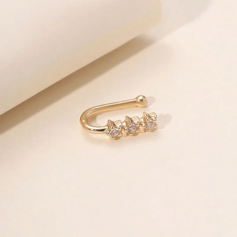 Elegant Non Pierced Nose Bone Hanging Ring, 3-Segment CZ Heart Nose Clip Jewelry Gift for Female Lover & Mom view 6