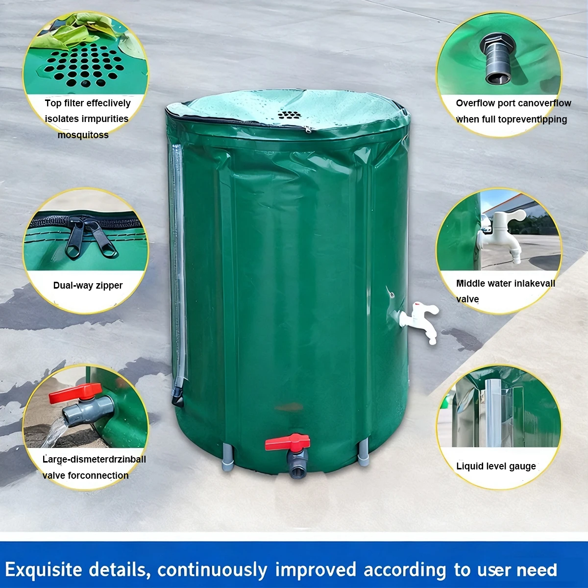 Flexible Rain Barrel Collapsible Water Tank Rain Collection Tank Strong PVC Rainwater Harvesting UV-resistant High-toughness