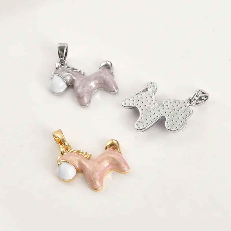 Copper-plated 18k Gold Color Cute Tender Powder Dripping Pony Pendant DIY Handmade Bracelet Necklace Earrings Accessories