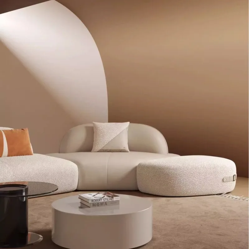 New Italian minimalist goose warm stone sofa, module combination cream wind leather minimalist curved sofa special shape