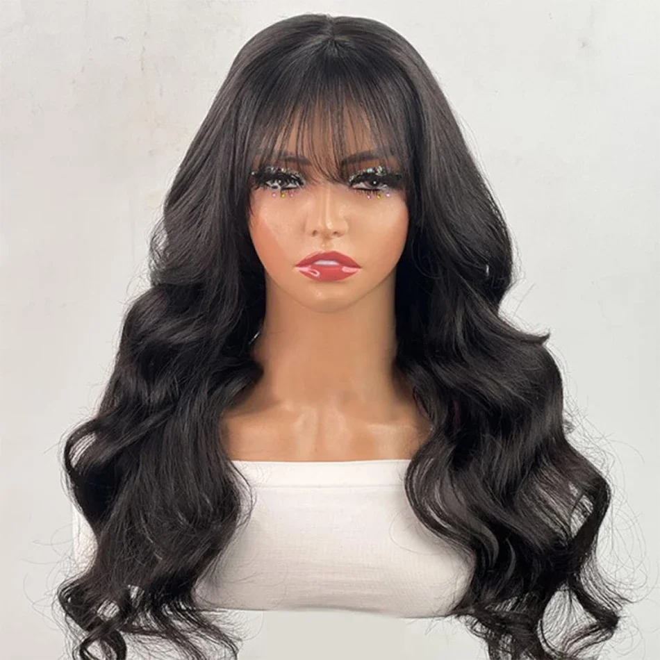 BPHW 12A Body Wave Human Hair Wigs With Bangs 30 Inch Full Machine Made Wig Brazilian Wavy Short Bob With Bang Human Hair Wigs