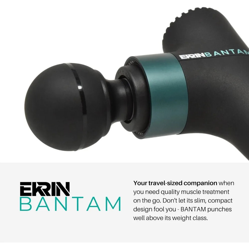 Ekrin Athletics Bantam Mini pistola de masaje - Masajeador muscular compacto de tejido profundo con velocidades ajustables y 4 accesorios - Batt largo