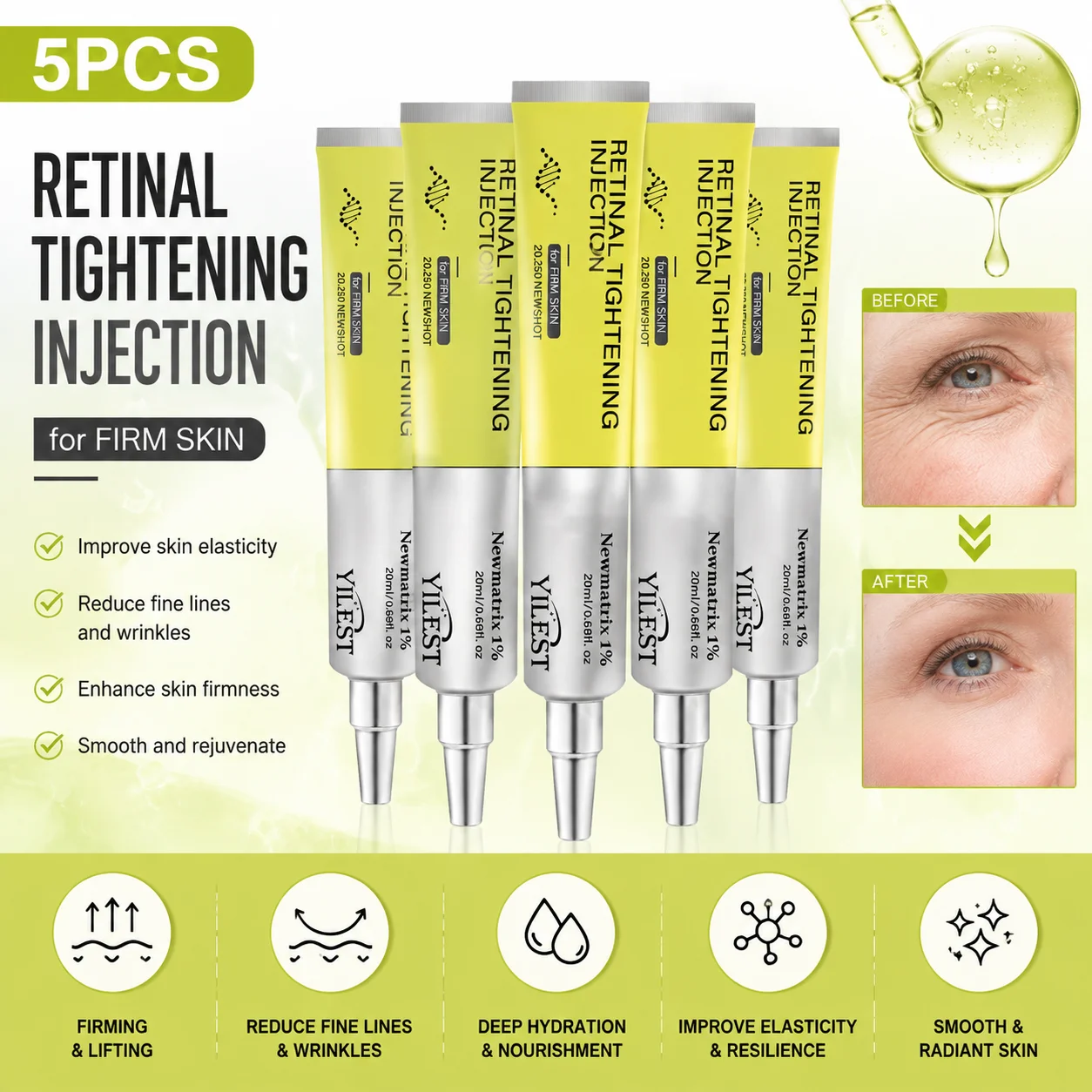 Retinal Tightening Facial Cream 20ml, with Retinol Panthenol Ceramide NP, Nourishing Moisturizing Face Serum Cream, Improves Look of Fine Lines & Rough Skin for Daily Facial Care