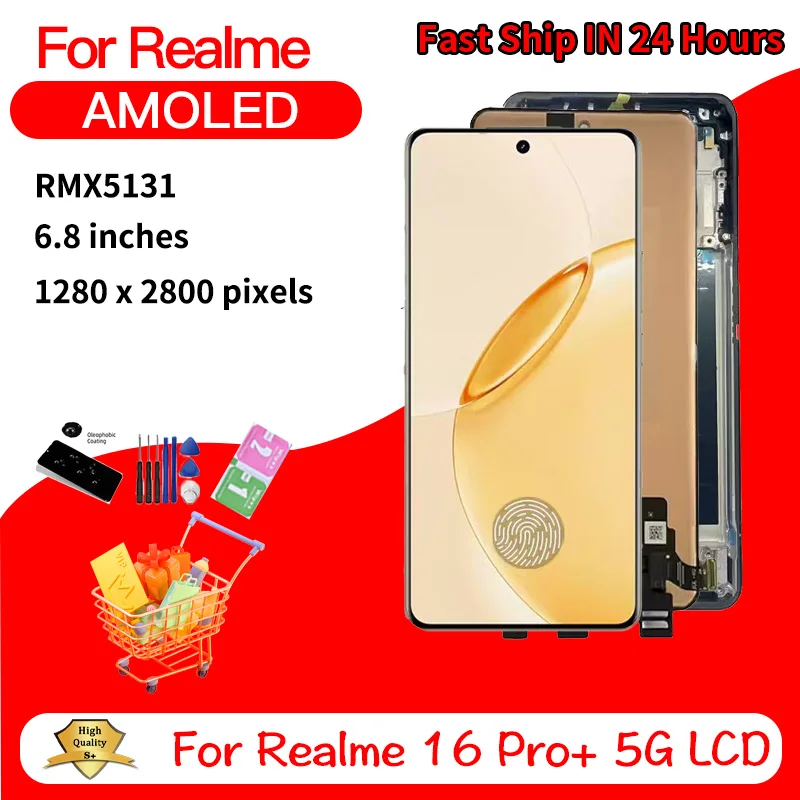 6.8''AMOLED For Realme 16 Pro Plus Display For Realme 16 Pro+5G RMX5131 Lcd Display Touch Screen Digitizer Assembly Replacement