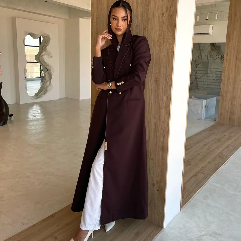 Formal Long Blazer Double Breasted Solid Color Peak Lapel Women Suits 1 Piece Long Jacket Luxury Muslim Abaya Female Costume