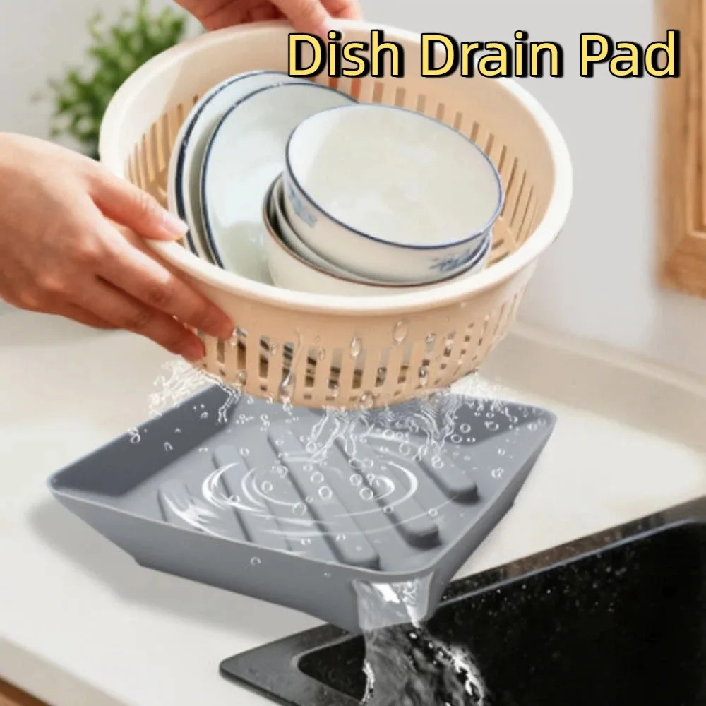 

Durable Silicone Dish Drain Pad Square with Spout Dish Rack Mat Soft Heat Resistant Sink Sponge Holder Cooking