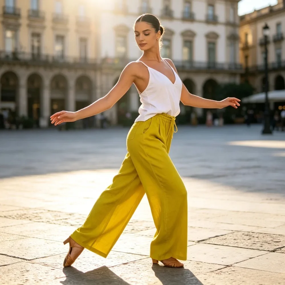 pantaloni-da-ballo-latino-da-donna-in-cotone-e-lino-tinta-unita-con-coulisse-vestibilita-ampia-casual-per-allenamento-di-danza-moderna-uso-quotidiano-e-street-style