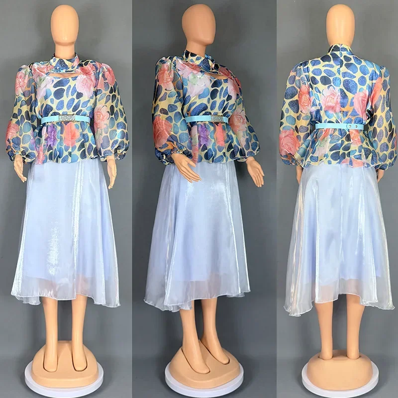 

Афро-одежда из 2 предметов для женщин, летний элегантный африканский топ с длинными рукавами, юбка, одинаковые комплекты, Дашики, африканская одежда, наряды