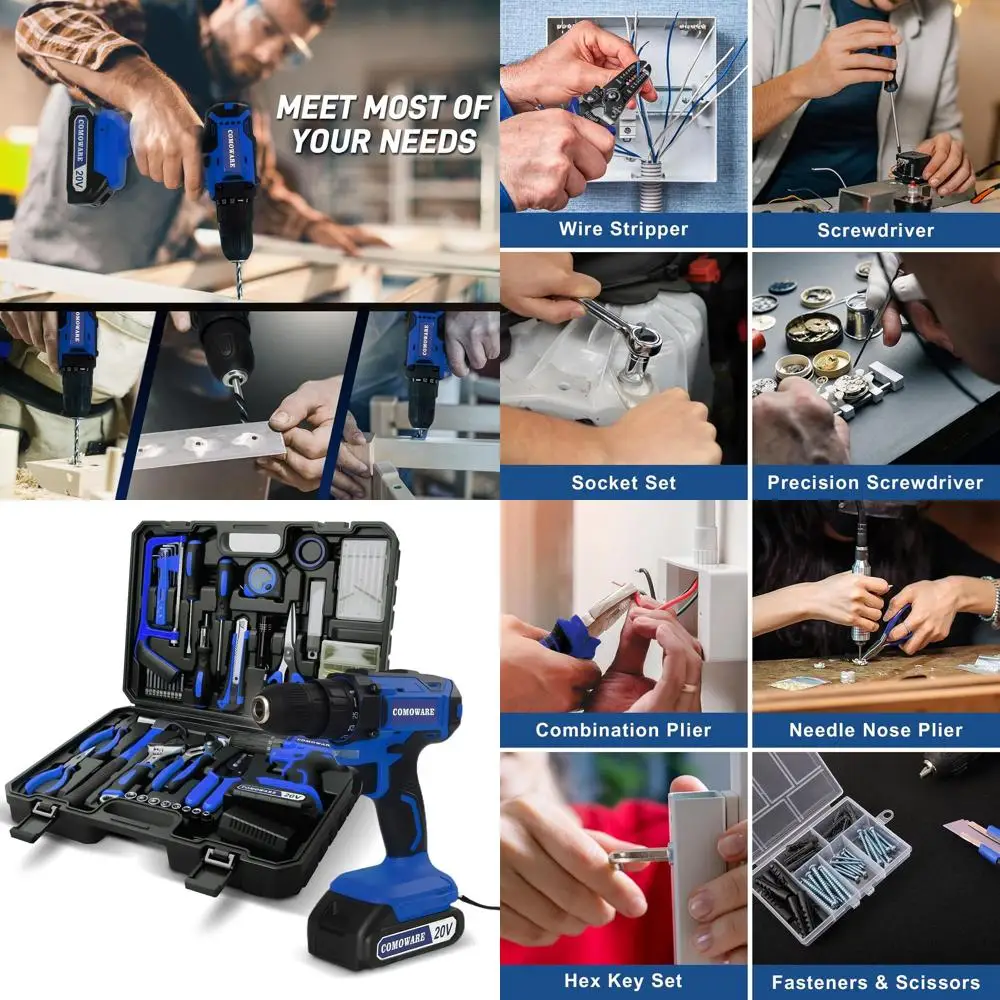

20V Cordless Drill Set with 120-Piece Hand Tool Kit, Plastic Toolbox Included, Perfect for Home, Garden, and DIY Projects