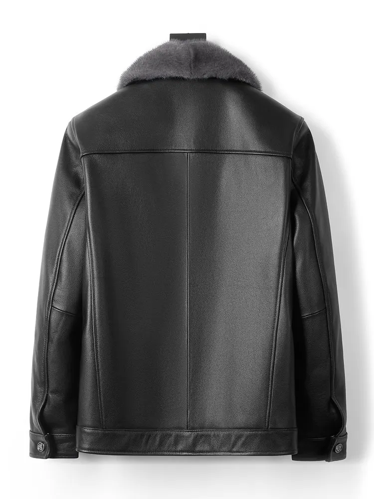 AYUNSUE 100% Cowhide Genuine Leather Jacket Men Winter Warm Puffer Jacket Detachable Mink Fur Liner Real Fur Coat Man Outwear