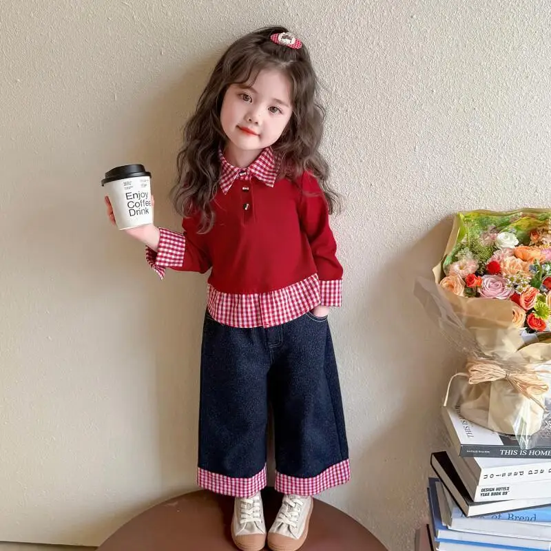 الفتيات الصغيرات الدنيم السراويل قطعتين مجموعة جديدة للأطفال النمط الغربي المرقعة هوديي موضة 2 قطعة الملابس سترة الصبي بلايز