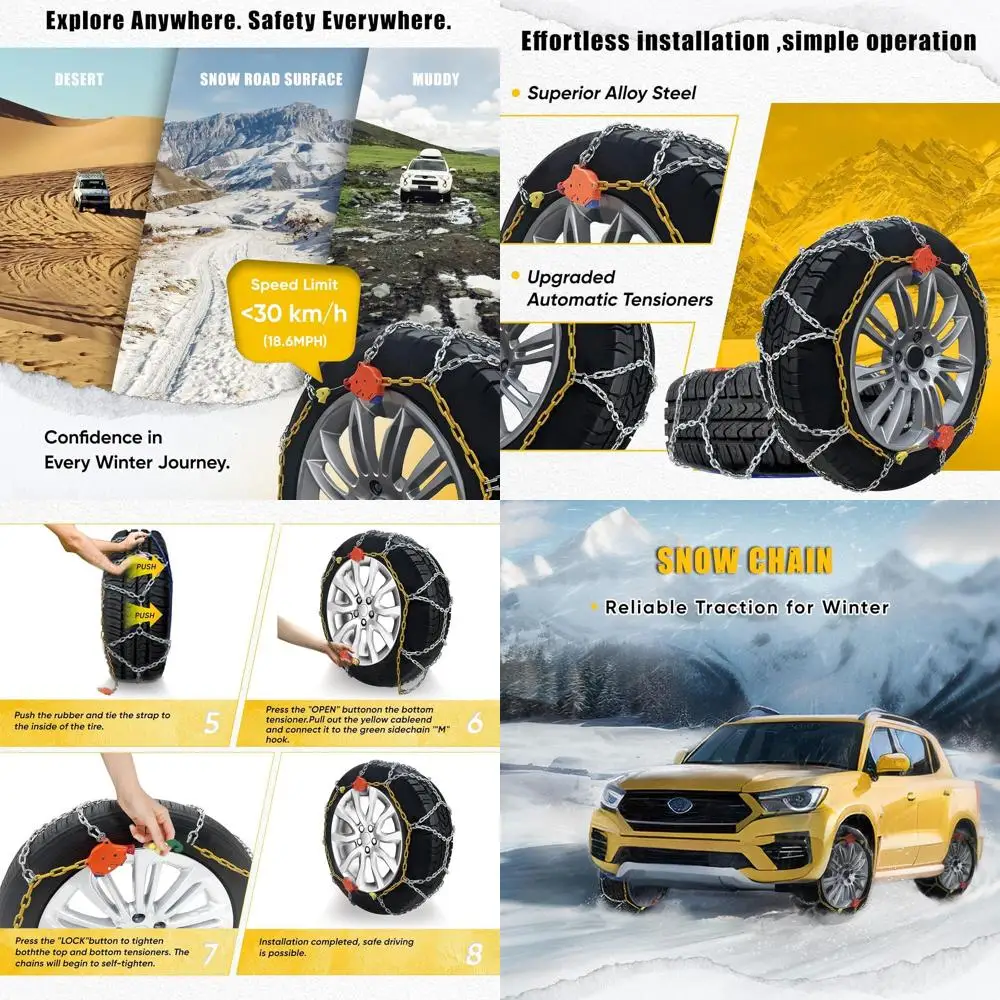 

232605 Adjustable Snow Tire Chains for Light Truck, SUV, Cars, Pickups, 2 Pack Anti-slip Snow Chains for Pickup Trucks Winter Ti