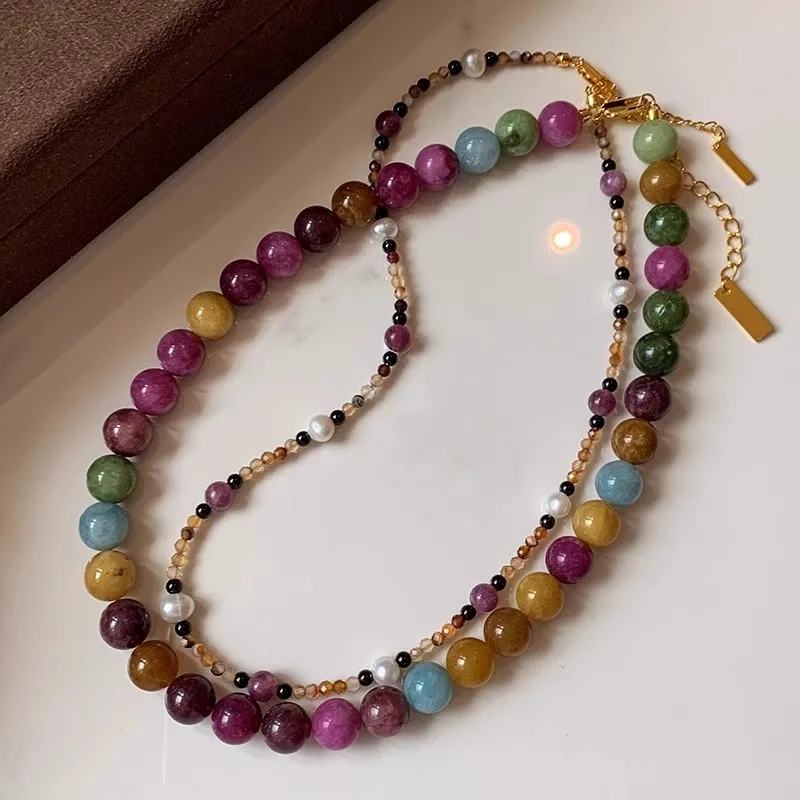 100 % natürlicher bunter Turmalin-Stein, 14 Karat Gold gefüllt, weibliche Perlen, Halskette, Schmuck für Frauen, Geburtstagsgeschenke, günstig – Detail 7