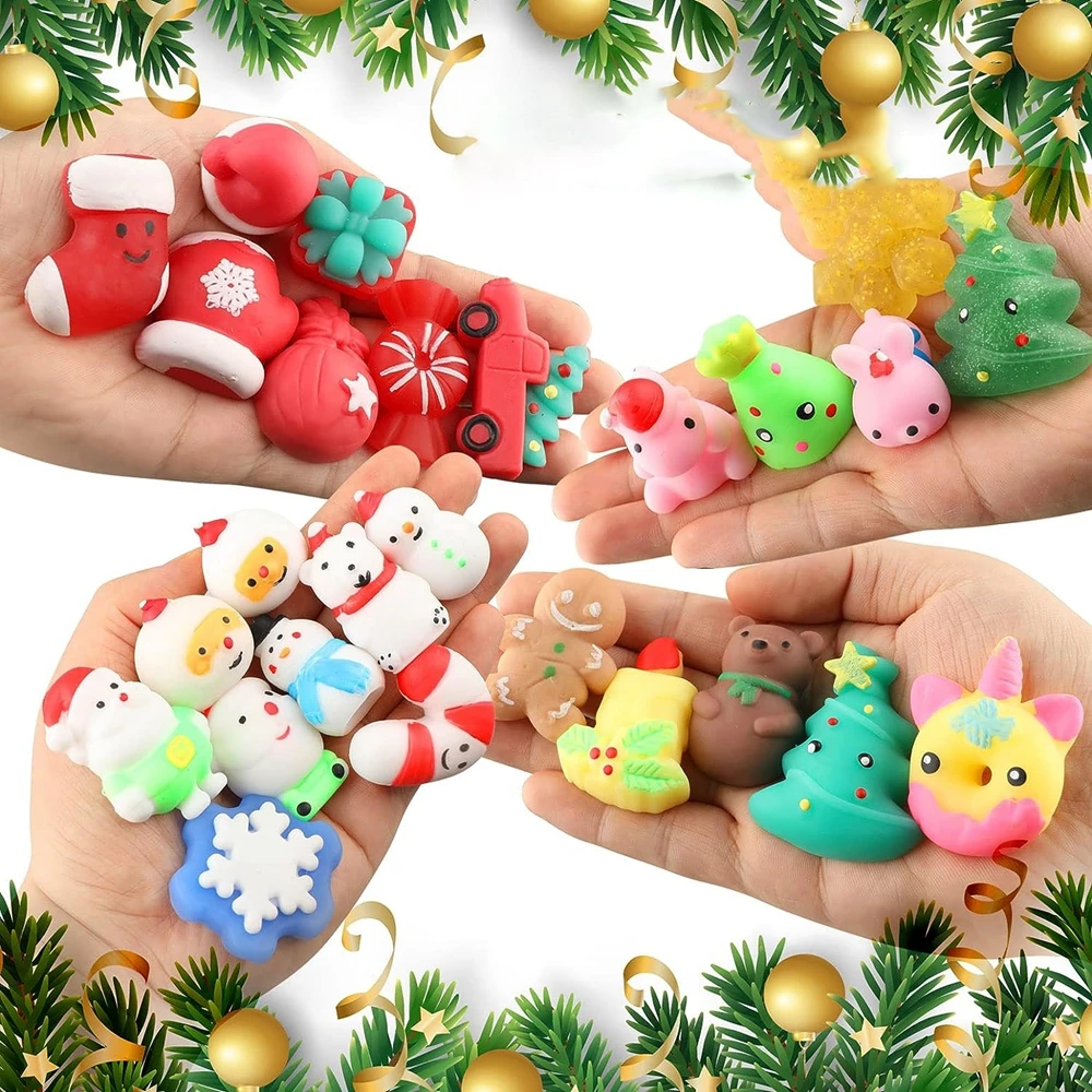 Muñeco de nieve de Papá Noel para niños y adultos, juguete de Navidad de 24 piezas, Squishy Fidget, Mini Mochi Party, favores, Tress Relief Toy con