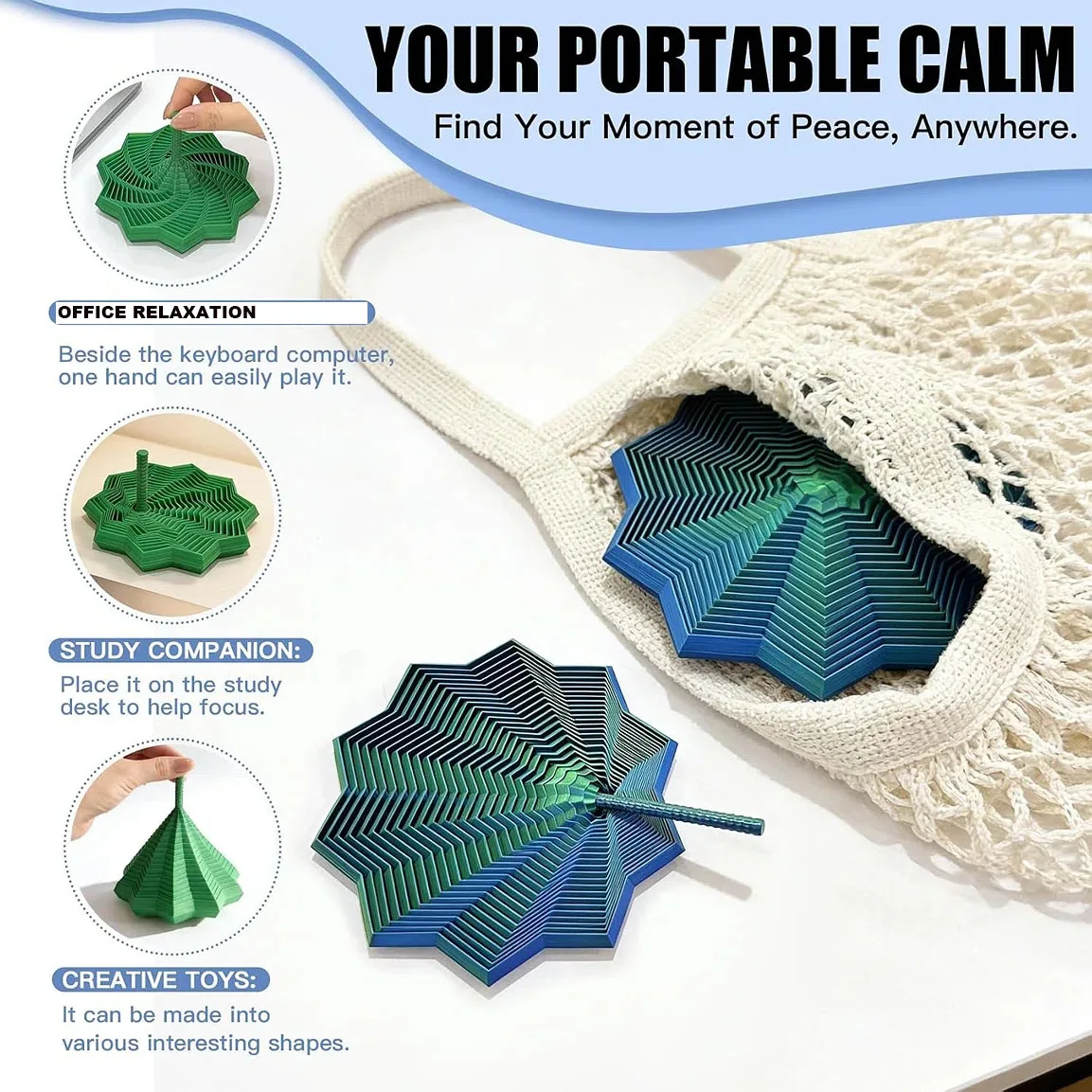 1 Random Color Star Finger Topper - 2 Sizes of Gradient Rotating Polygons, Expandable Sensory Desktop Decoration image 3