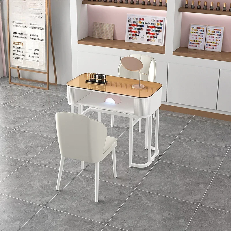 

Modern Glass Nail Tables Multifunction Storage Nordic Luxury Nail Tables Japanese Reception Desks Salon Furniture Mesa Uñas FYMT
