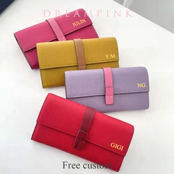 Luxury Genuine Leather Women Long Wallet Custom Name Female Card Holder Clutch Bag Fashion New Personalize Initials Purse Wallet