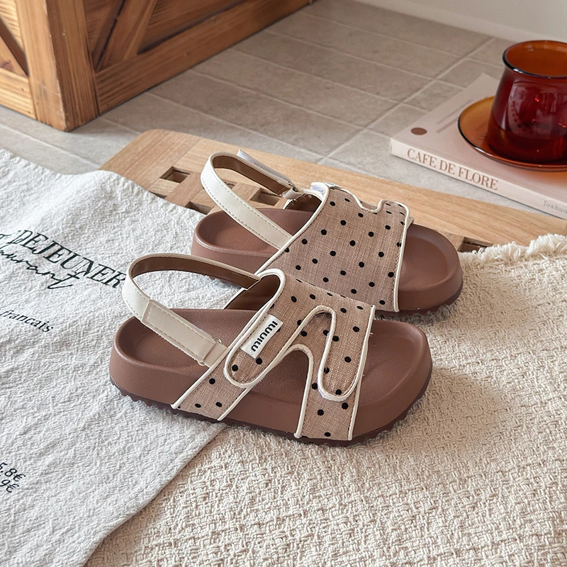 Kids Polka Dot Back Strap Slide Sandals, Hollow Z-shaped Strap Letter Label Soft Cushioned Insole Non-slip Summer Slippers