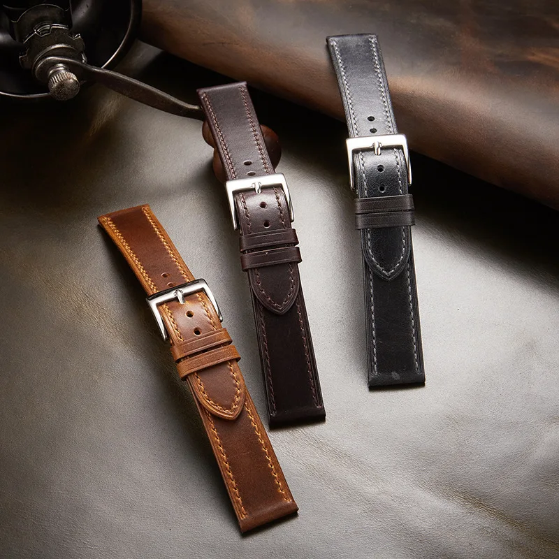 Italian Genuine Leather Watchband 18mm 19mm 20mm 21mm 22mm Handmade Vintage Oil Wax Watch Strap Men Wristband Accessories