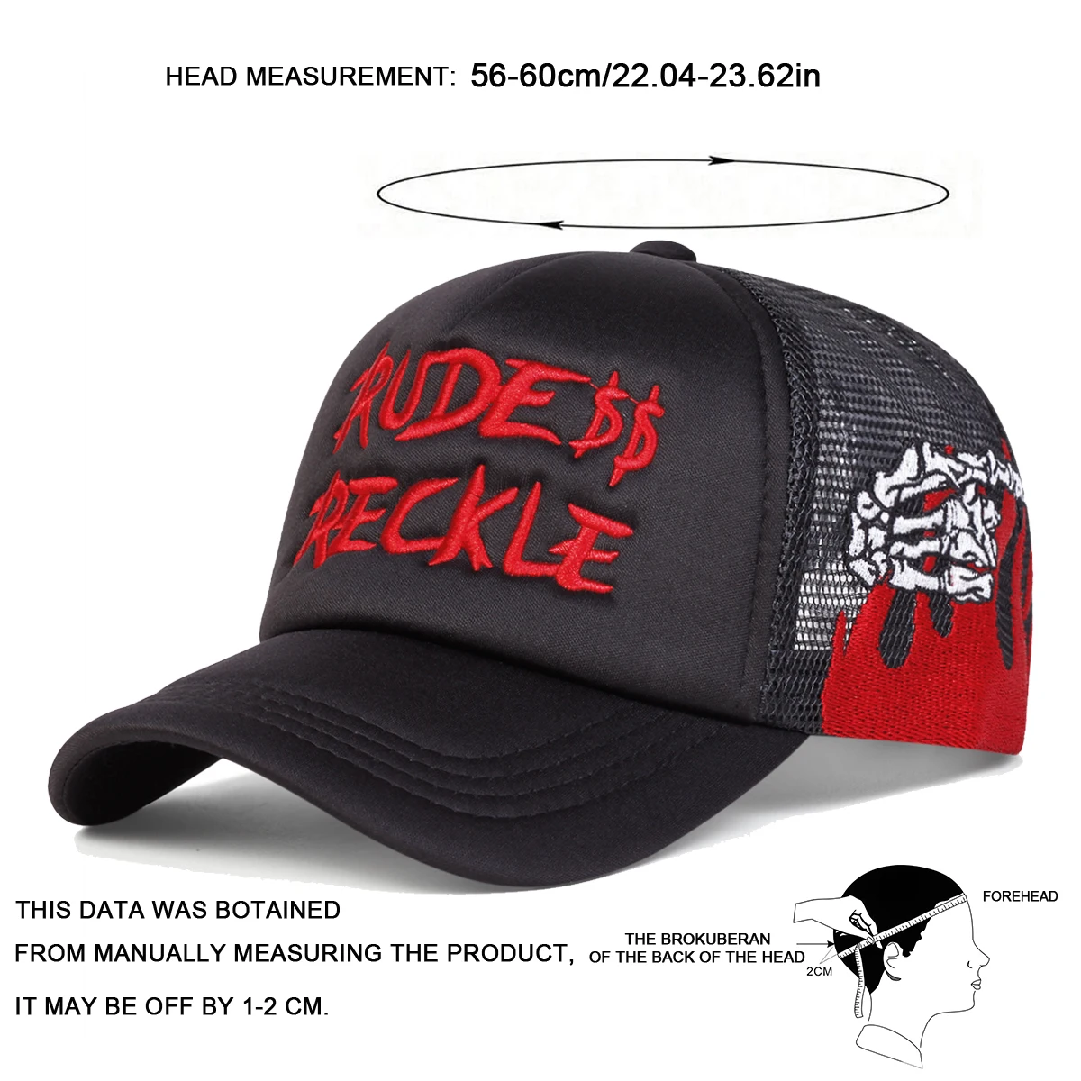 Unisex RUDE RECKLE Letter Embroidery Baseball Net Caps Spring and Summer Outdoor Adjustable Casual Hats Sunscreen Hat ﻿