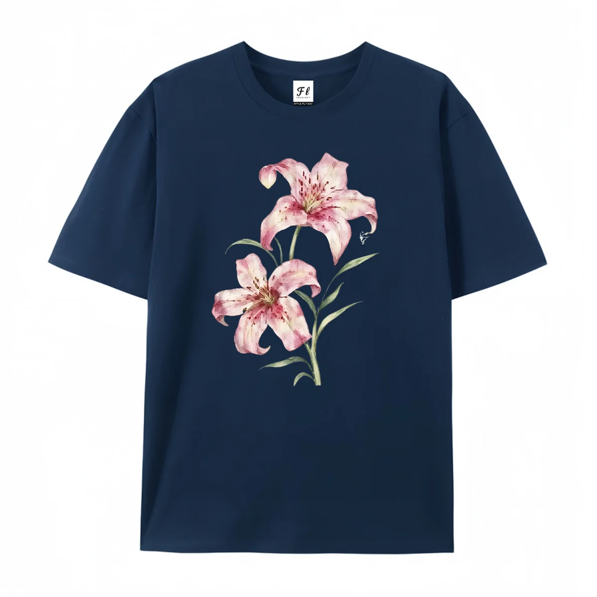 Vintage Watercolor Pink Lily Flower T-Shirt Aesthetic Botanical Floral Graphic Tee Cottagecore Nature Plant Shirt for Women,