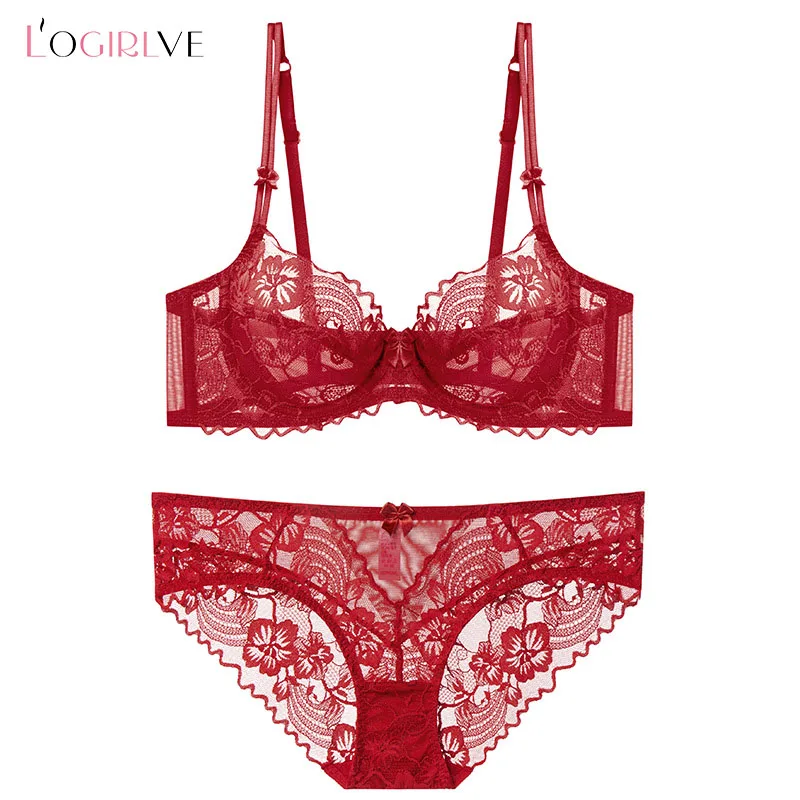 Logirlve Women’s Sexy Breathable Ultra-Thin Push-Up Bra with Lace Panties Set Elegant Underwear for Daily Wear