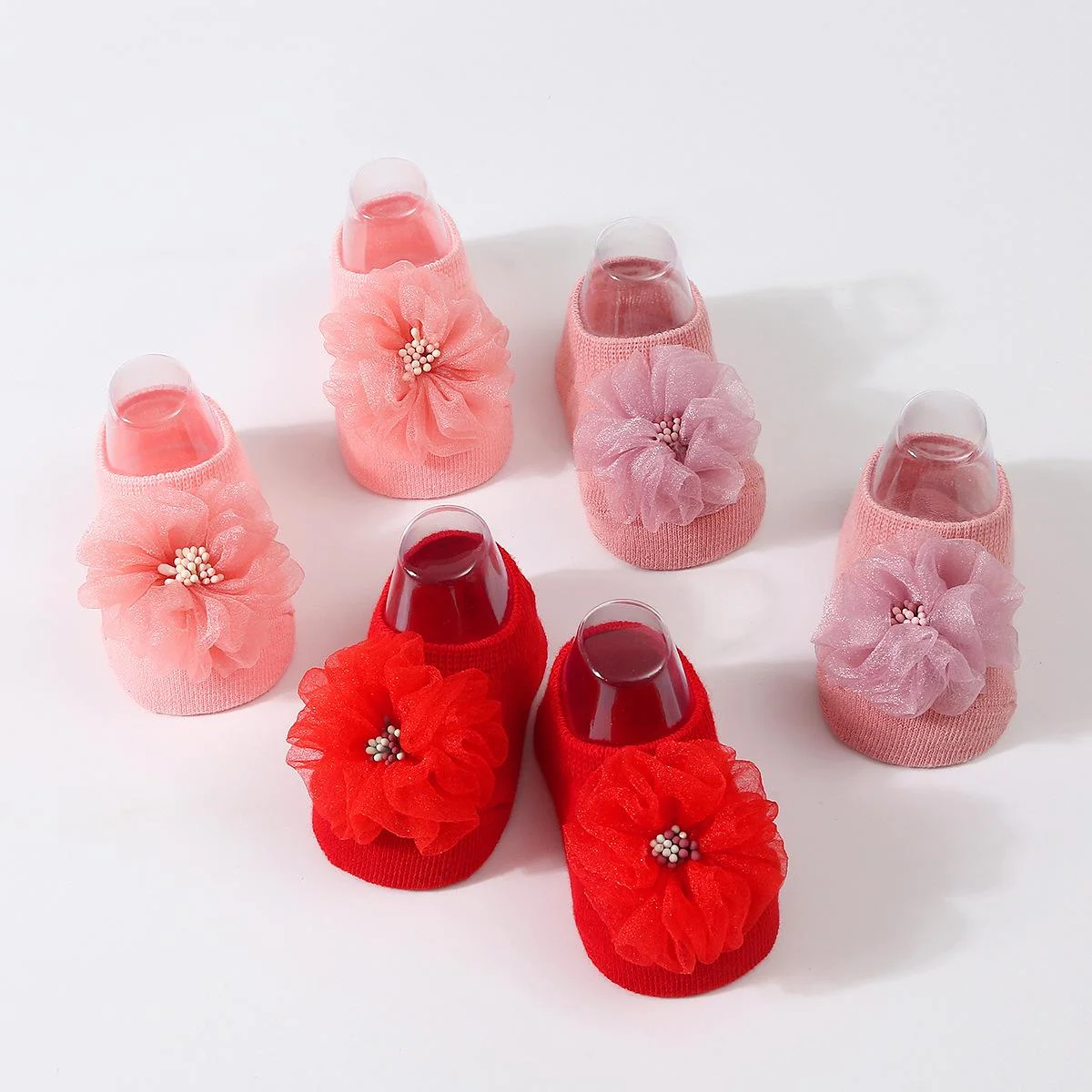 1 pair organza baby non slip floor socks handmade adhesive knitted childrens' socks solid color  breathable walking baby socks