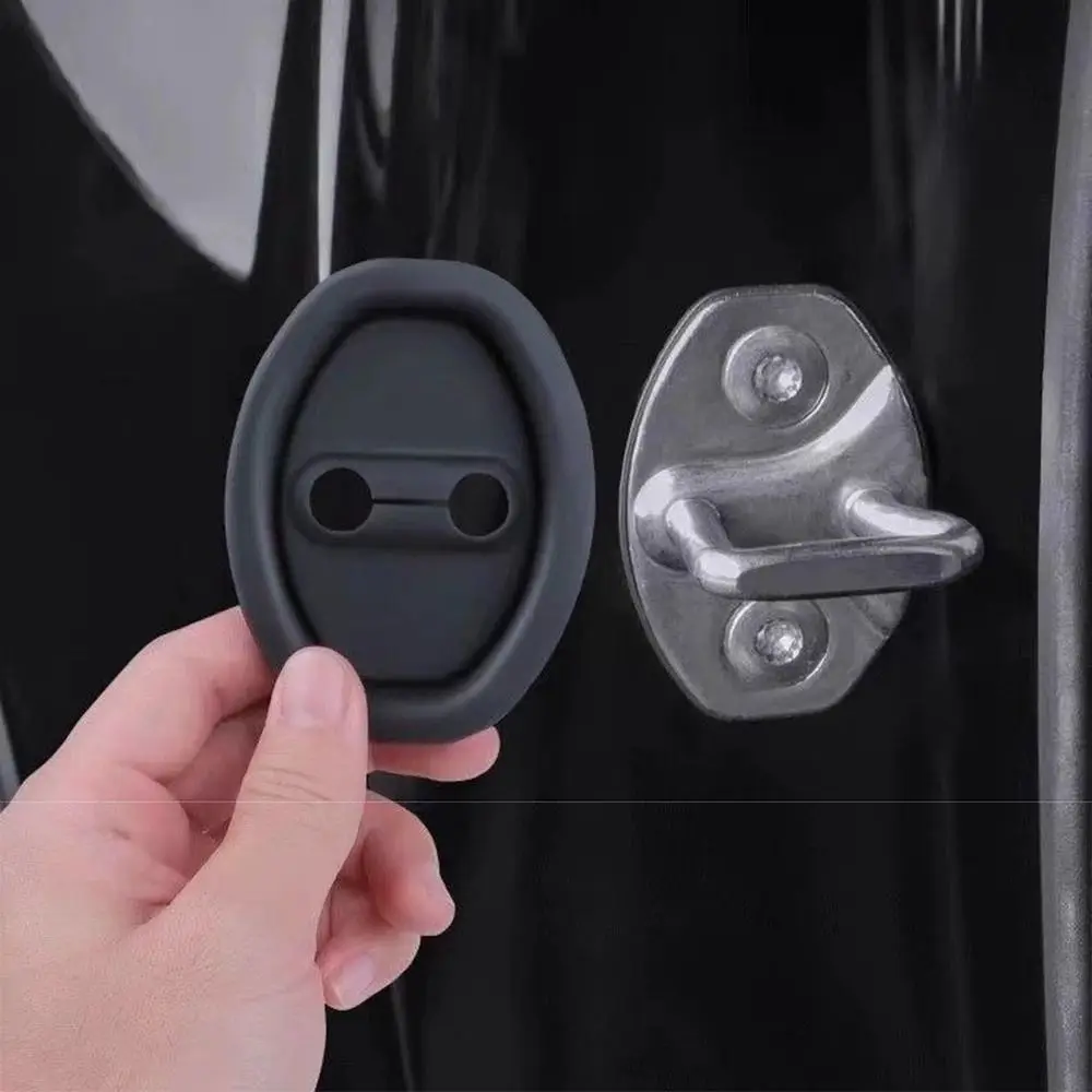 4Pcs Shock Absorbing Silicone Door Lock Protective Cover Universal Fit Elastic Car Door Lock Pad Rust-Proof Anti-Collision