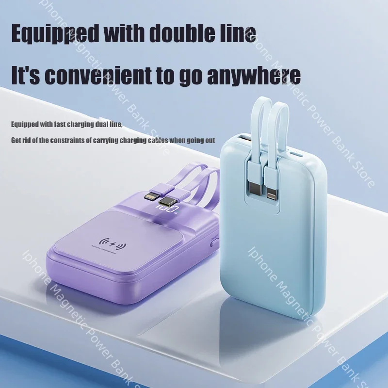 Power Bank Magnetik Pengisian Daya Nirkabel Super Cepat dengan Kabel Terintegrasi 30000mAh Power Bank Portabel Hadiah Lintas Batas