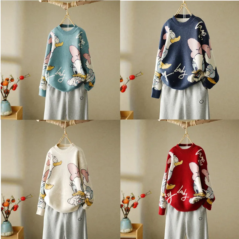 Knitted Sweaters Popular in Korea Daisy Cartoon Pullovers for Women Coat Female Autumn and Winter Loose Thicken Kawaii Top