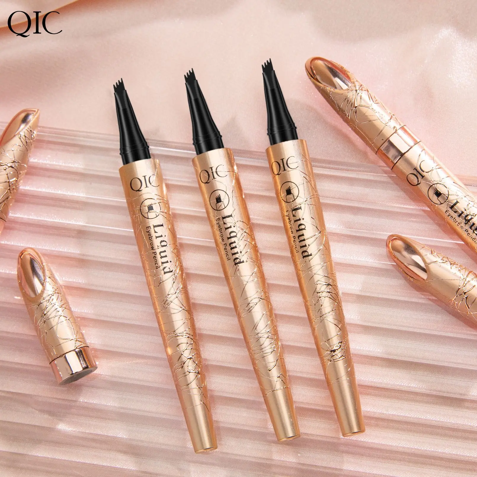 QIC Four-Jaw Ultra-Fine Liquid Eyebrow Pencil Tattoo Pencil Waterproof Sweat-Proof Dark Brown Liquid Brow Pen Makeup Cosmetics