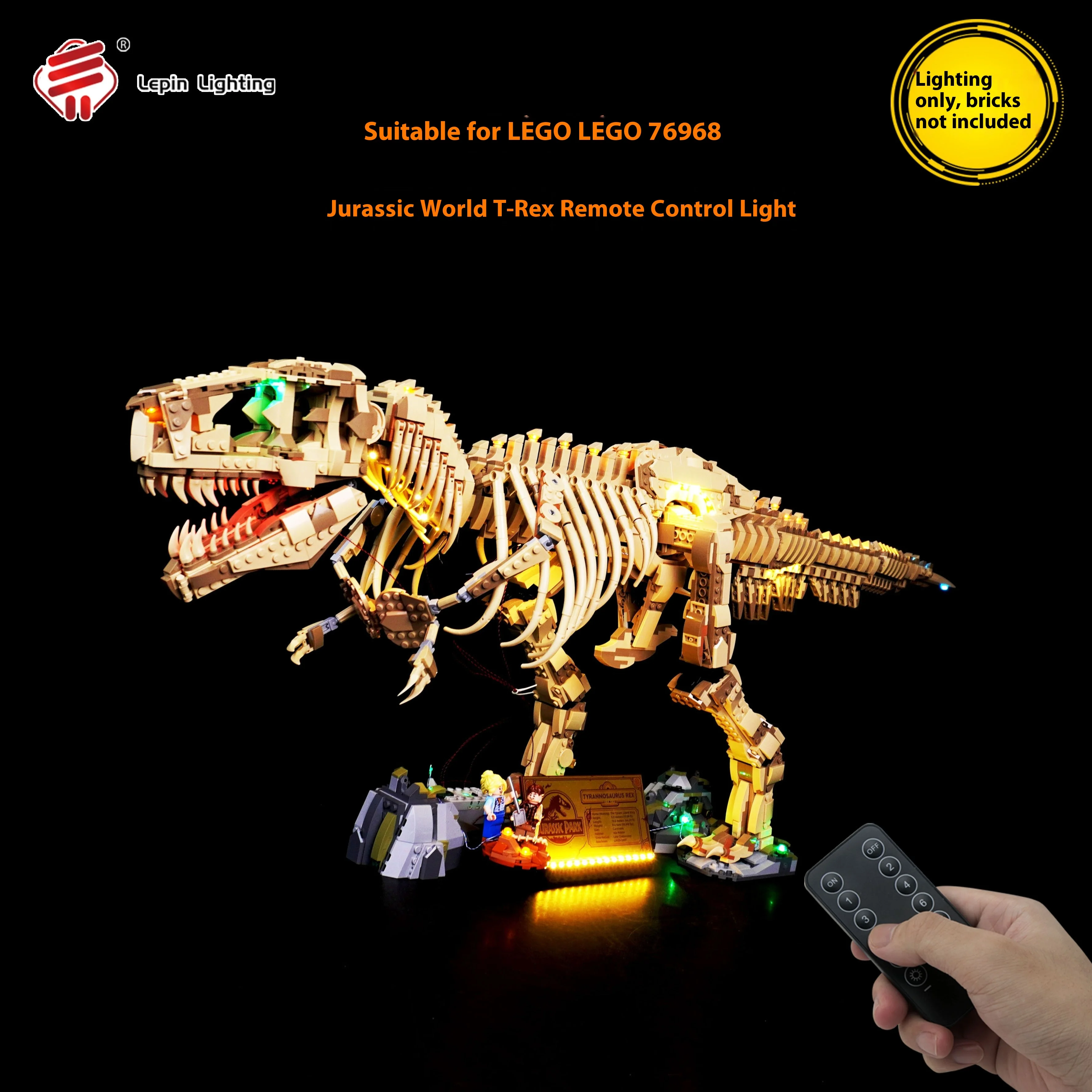 

LP building block lighting fixtures are suitable for the remote-controlled lighting of the Lego Jurassic World 76968 Tyrannosaur