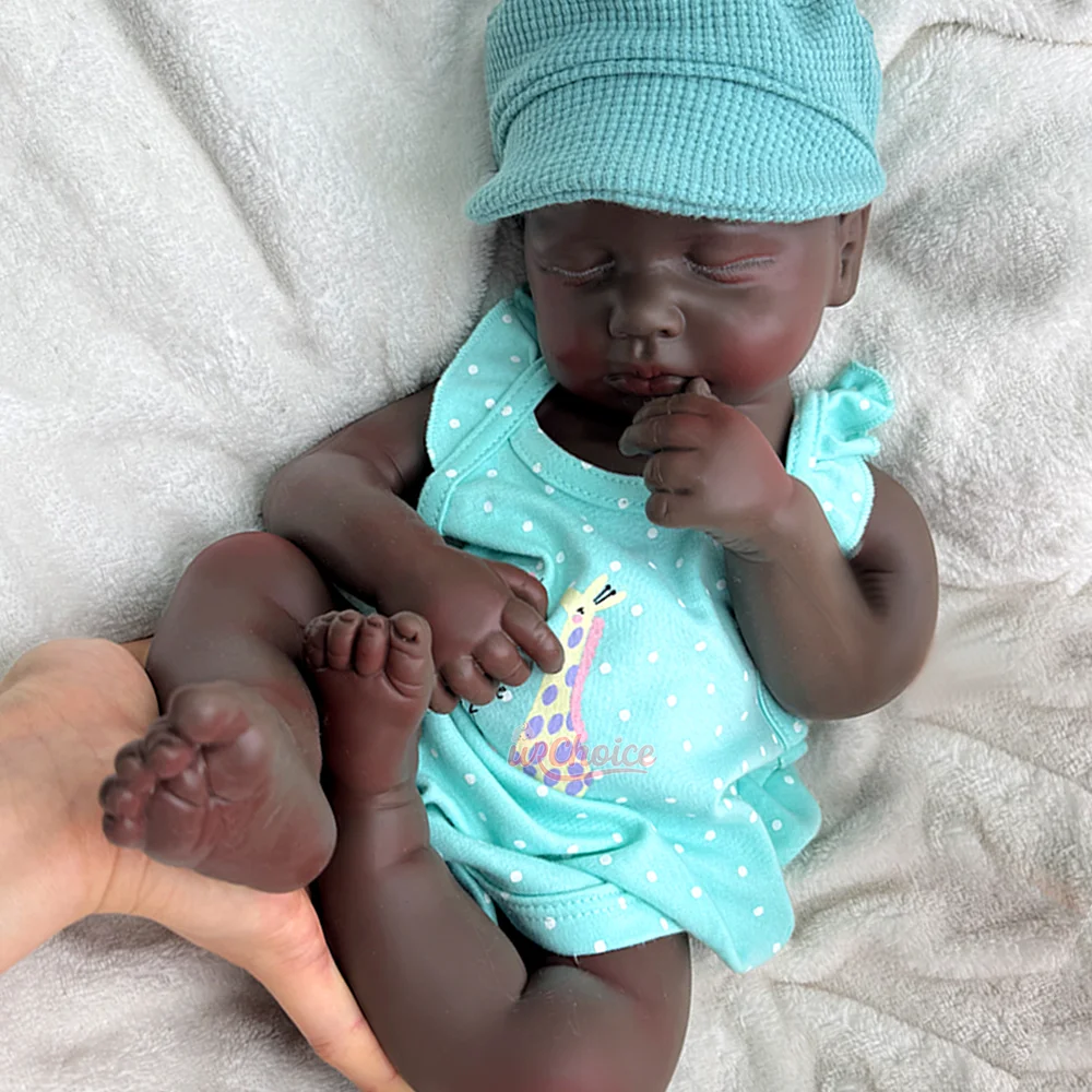 20" Realistic Silicone Reborn Baby Doll Black Reborn Baby Handmade Weighted Lifelike Newborn Collectible Gift Sleeping Doll