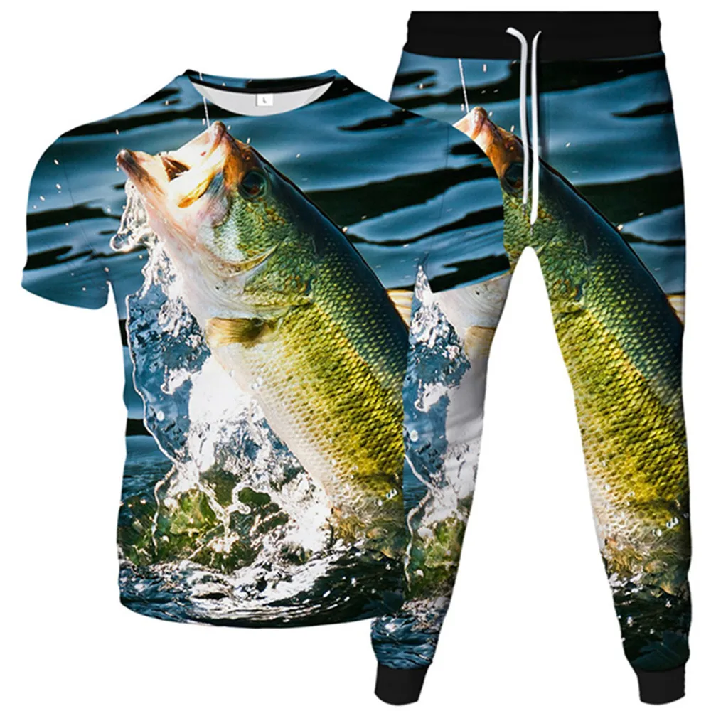 Mens Plus Size Tracksuit Cartoon Animal Shark Fish 3D Printed Women Sportwear Suit Male Female Fashion T-Shirt+Trousers 2pc/Set