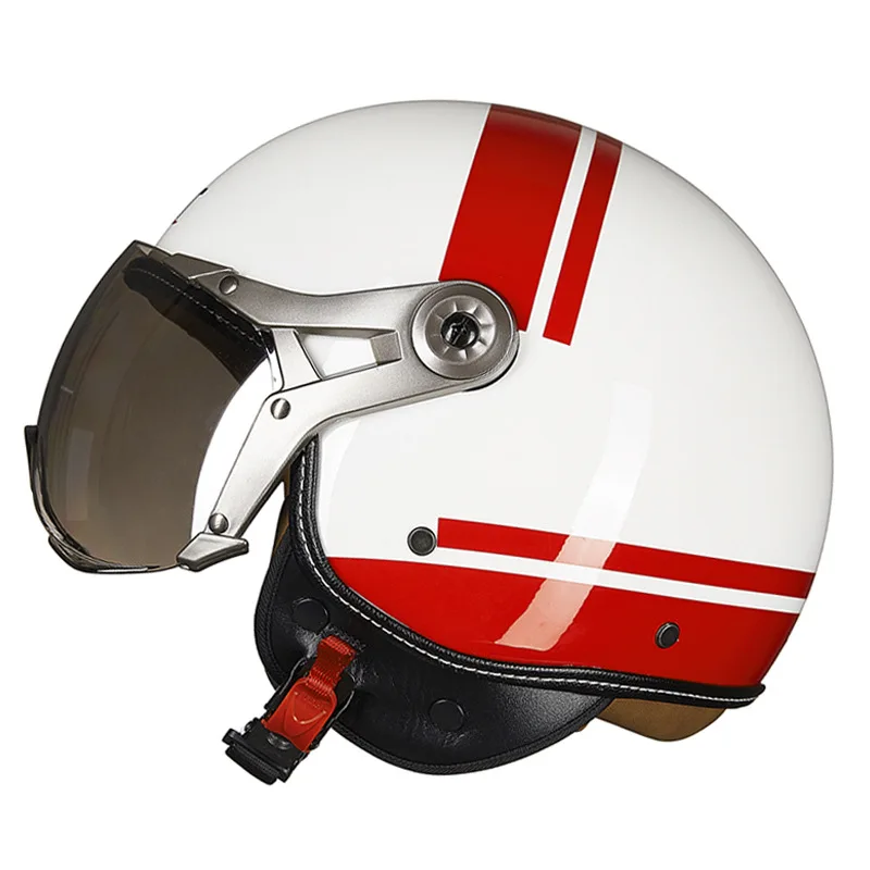 Casco De motocicleta Vintage De cara abierta, Casco De cuero Pu, lente De burbuja para las cuatro estaciones, máscara facial, Casco para Scooter Jet, Casco De Moto