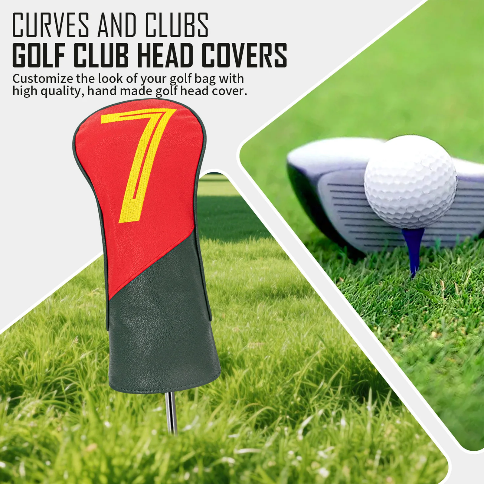 Number Embroidery Color Block Golf Club Head Covers Velvet Lining PU Leather Elastic Back Headcover