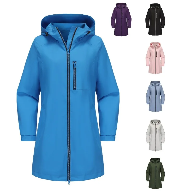 New Women's Outdoor Sports Waterproof Trench Coat Spring and Autumn Hooded Parker Jacket Female Loose Casual Windproof Outerwear