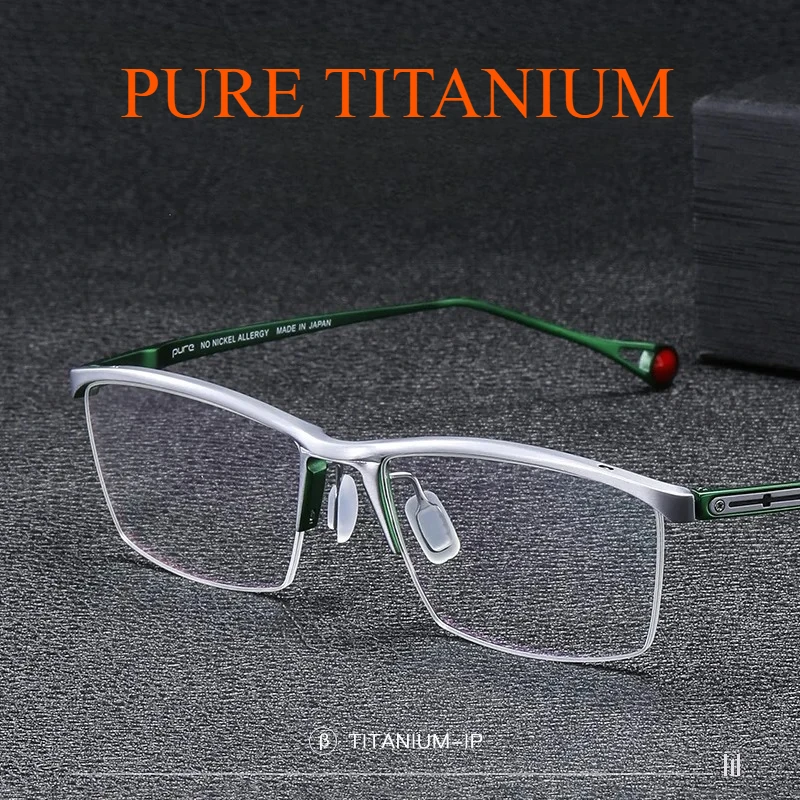 

Prescription Lens with High Quality Pure Titanium Glasses Frame Square Fashion Glasses Half Frame Titanium Reading Glasses Men
