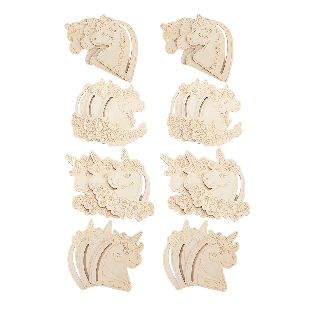 

24 Pcs Wooden Unicorn Shaped Slices Blank naments Doodle Hand Drawn Wood Chips Craft Supplies Diy Decoration Party Accessories