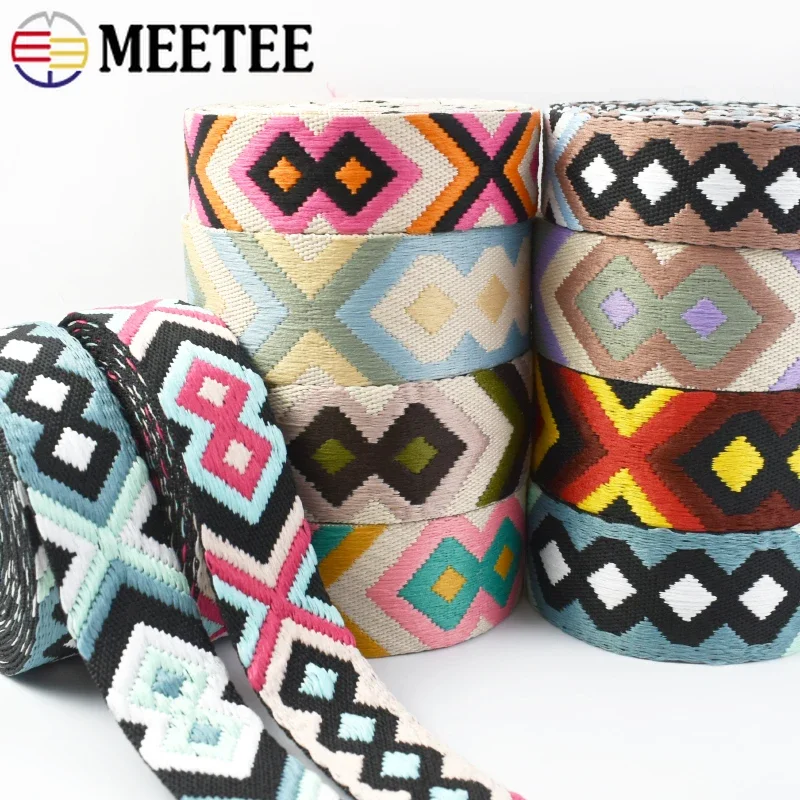 1/2/3/5Meters 38/50mm Meetee Ethnic Printed Nylon Webbing Strap Jacquard Polyester Ribbon Belt Band Backpack Tape Braid Sewing