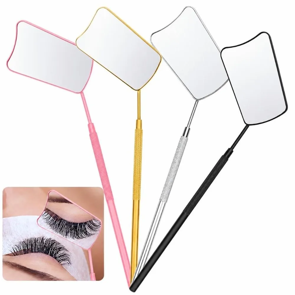Stainless Steel Eyelash Extension Checking Mirror Hand Held Fan Shaped Lash Lifting Mirror Large Makeup Mirror Beauty Tools