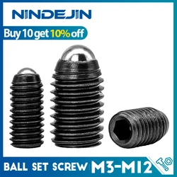 NINDEJIN 2-15pcs Hex Hexagon Socket Ball Point Set Screw Carbon Steel M2/M3/M4/M5/M8/M10/M12 Spring Ball Plunger Set Screw